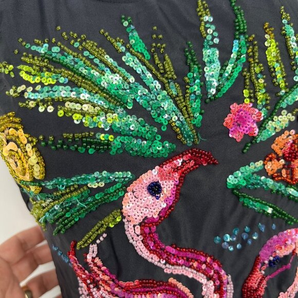 Y2K Michael Simon Black One Piece Swimsuit with Sequin Flamingos Glitter Bling S - Picture 4 of 7